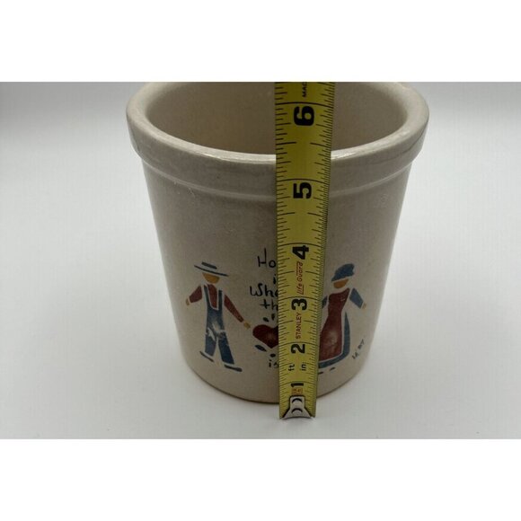 Vtg 1987 RRP Co Roseville Stoneware 1 qt High‎ Jar Crock Hand Painted Amish Home - Picture 8 of 9